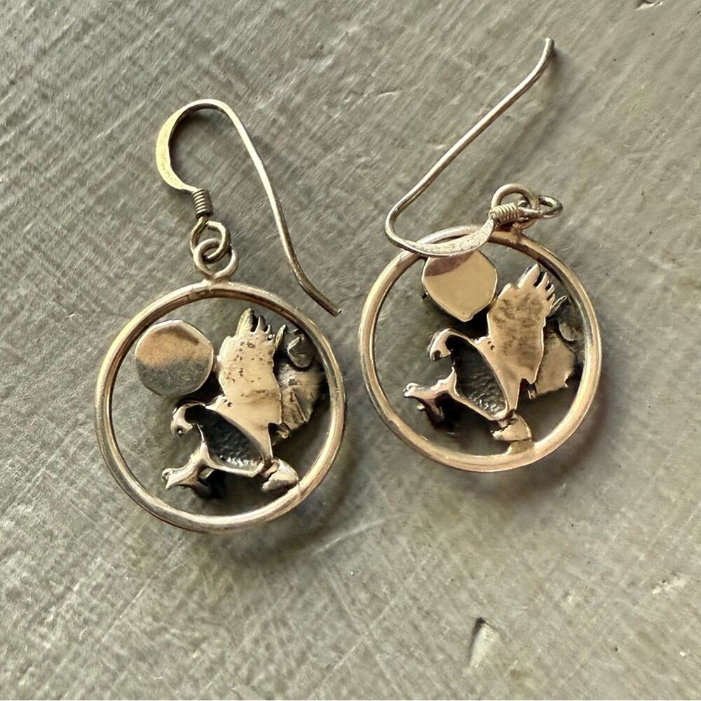 925 Sterling Silver Malachite Eagle Earrings - Picture 7 of 7